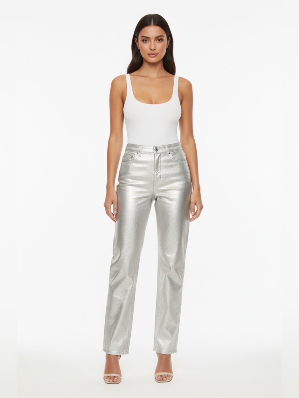 Abercrombie & Fitch Silver Metallic Boyfriend Jeans
